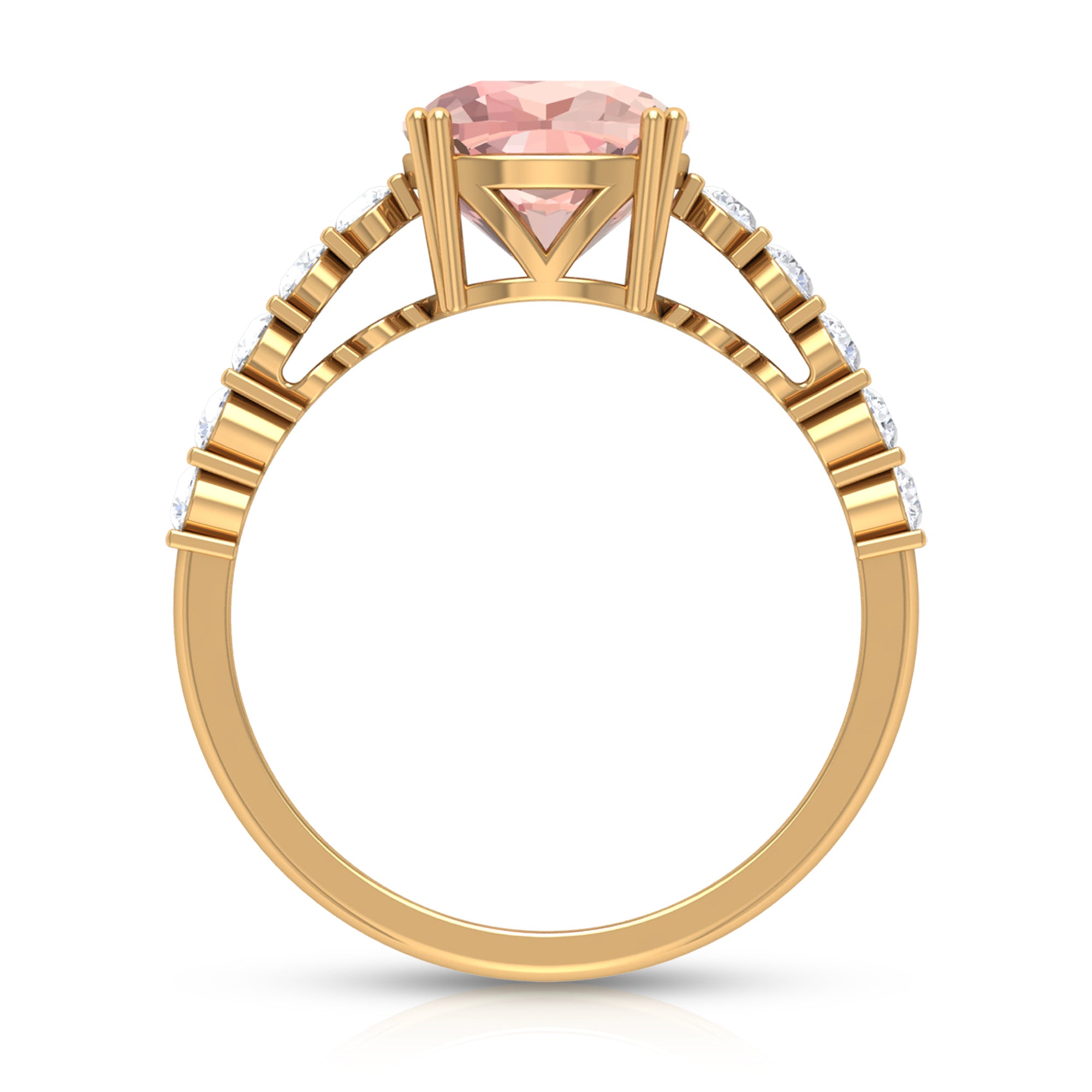 Cushion Morganite Solitaire Engagement Ring with Diamond Morganite - ( AAA ) - Quality - Rosec Jewels