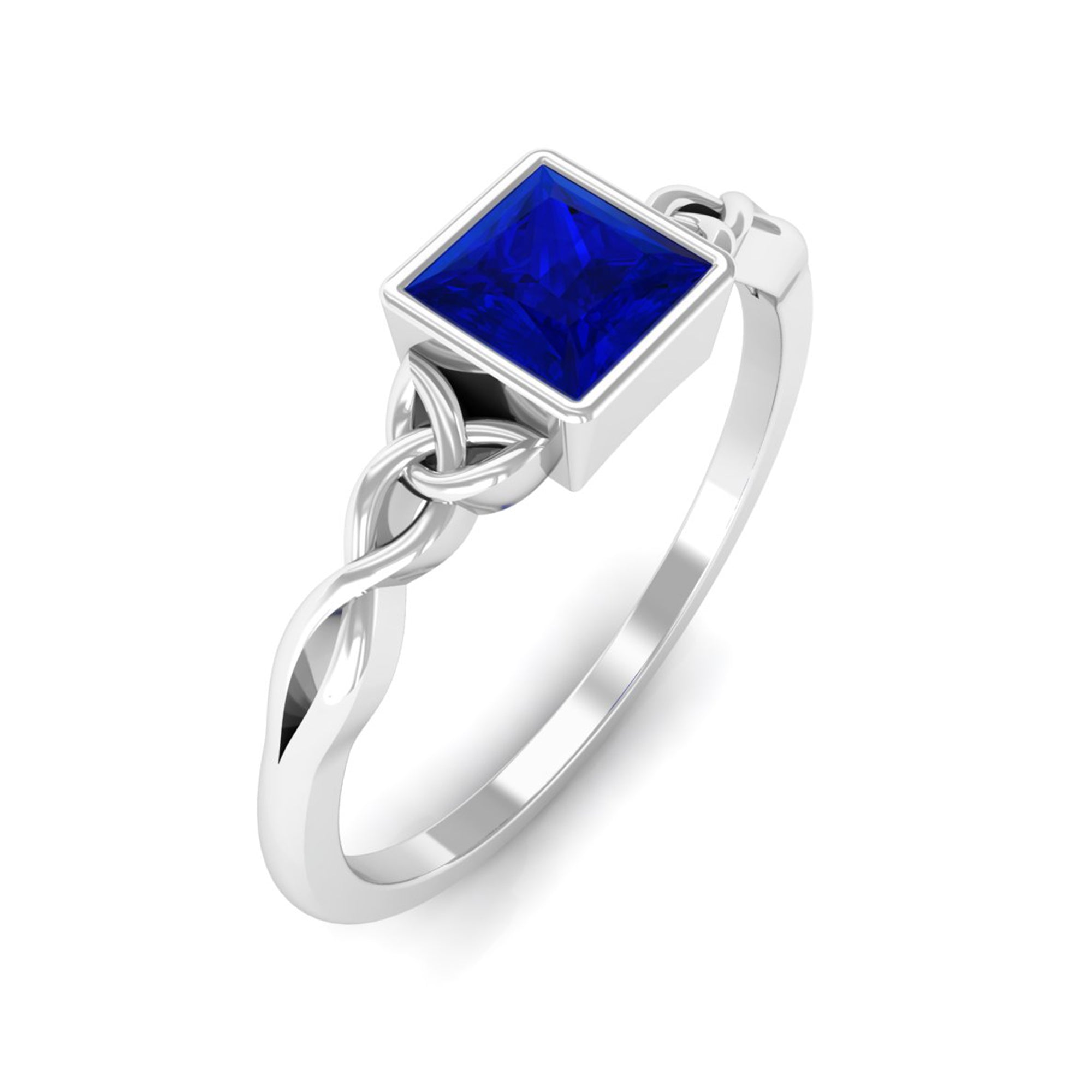 5 MM Princess Cut Lab Grown Blue Sapphire Celtic Solitaire Ring Lab Created Blue Sapphire - ( AAAA ) - Quality - Rosec Jewels