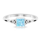 5 MM Princess Cut Aquamarine Celtic Solitaire Promise Ring in Bezel Setting Aquamarine - ( AAA ) - Quality - Rosec Jewels