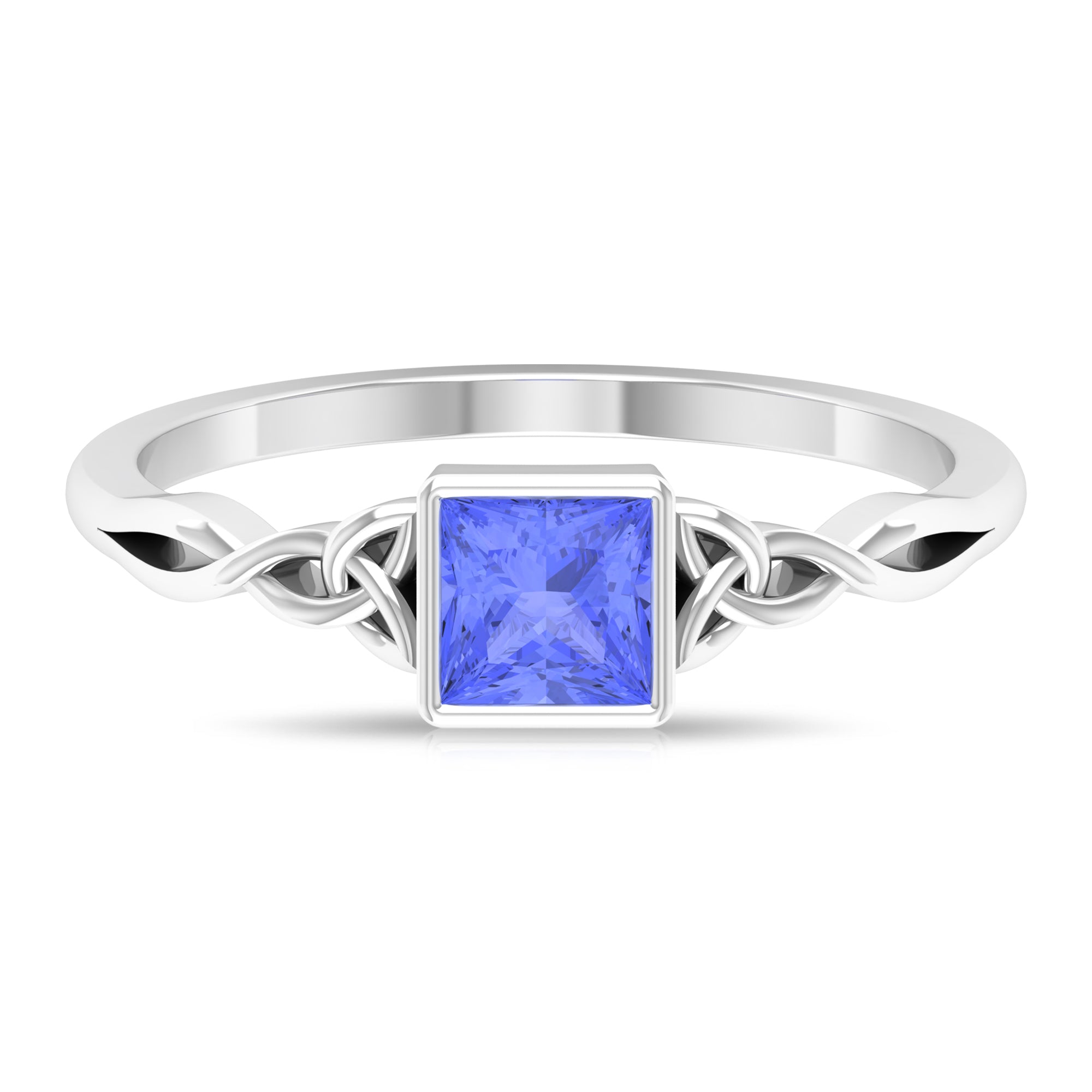 5 MM Princess Cut Tanzanite Solitaire Celtic Ring in Bezel Setting Tanzanite - ( AAA ) - Quality - Rosec Jewels