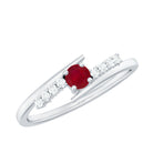 Minimal Ruby and Diamond Bypass Promise Ring Ruby - ( AAA ) - Quality - Rosec Jewels