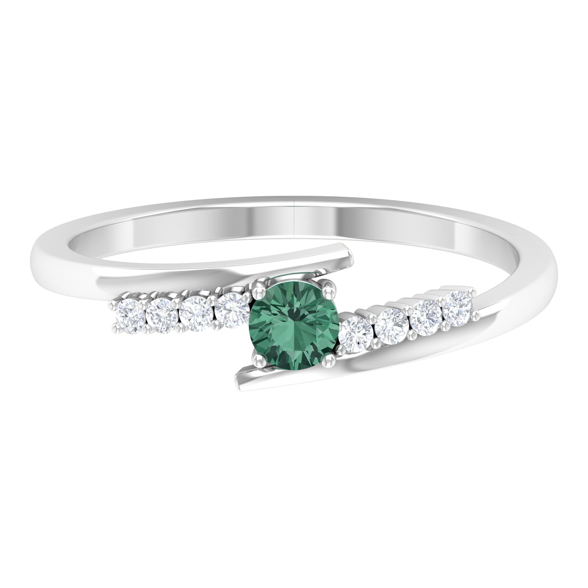 Minimal Green Sapphire and Diamond Bypass Promise Ring Green Sapphire - ( AAA ) - Quality - Rosec Jewels