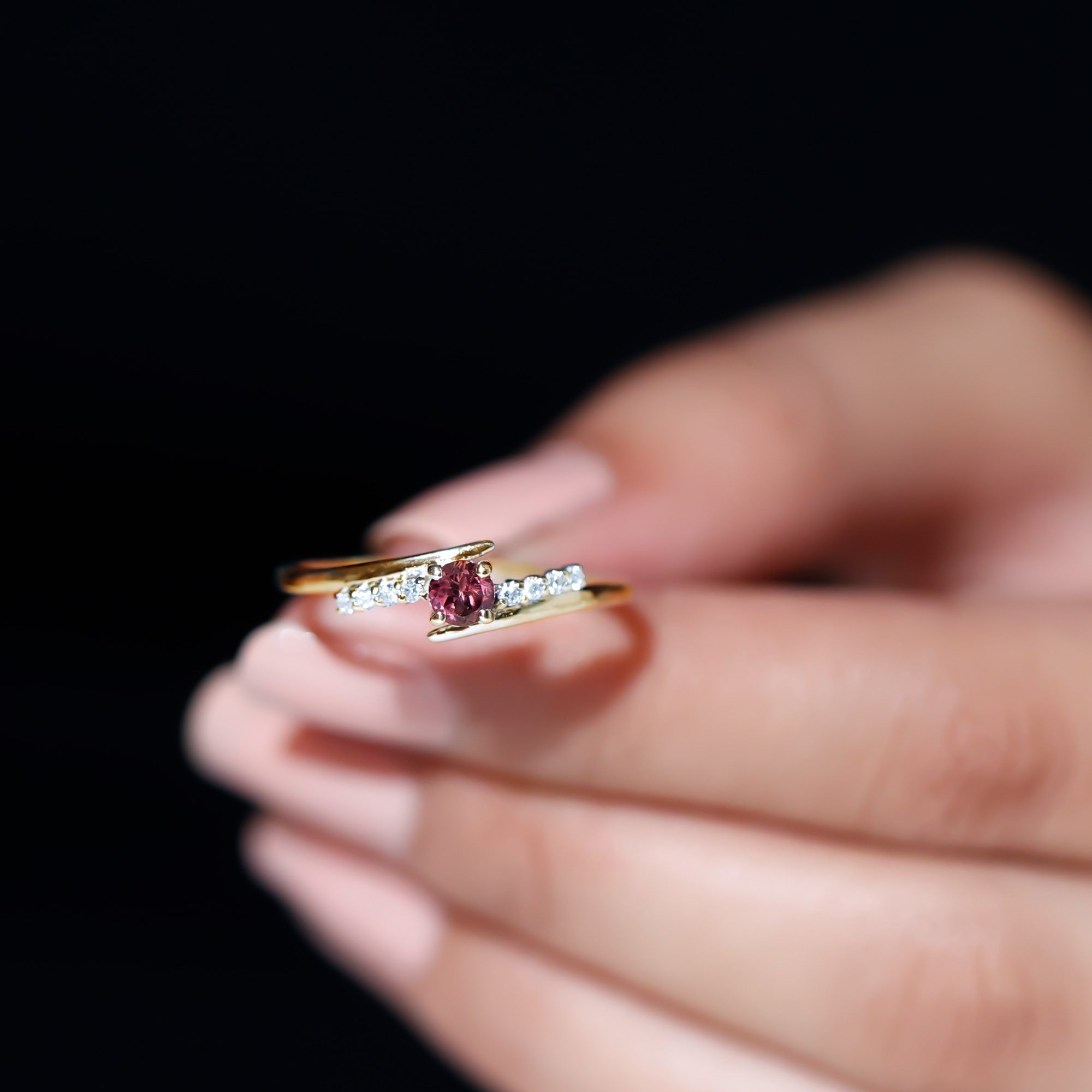 Minimal Pink Tourmaline and Diamond Bypass Promise Ring Pink Tourmaline - ( AAA ) - Quality - Rosec Jewels