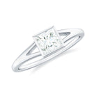 Bezel Set Princess Cut Moissanite Solitaire Promise Ring in Split Shank Moissanite - ( D-VS1 ) - Color and Clarity - Rosec Jewels