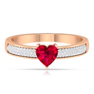 Ruby Heart Engagement Ring with Pave Diamond Ruby - ( AAA ) - Quality - Rosec Jewels