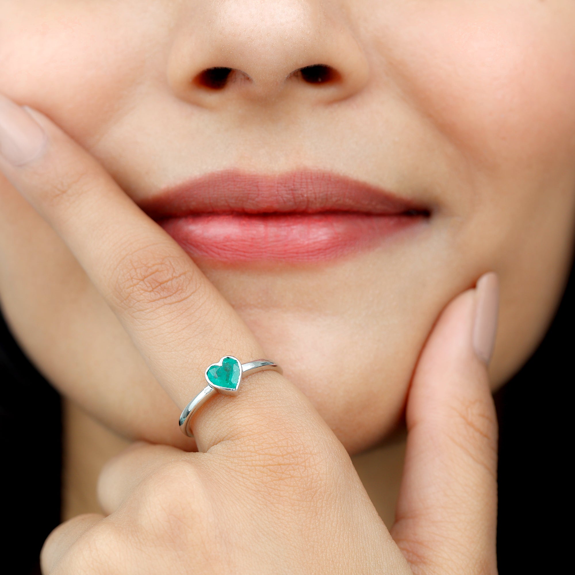 Heart Shape Emerald Solitaire Ring in Bezel Setting Emerald - ( AAA ) - Quality - Rosec Jewels