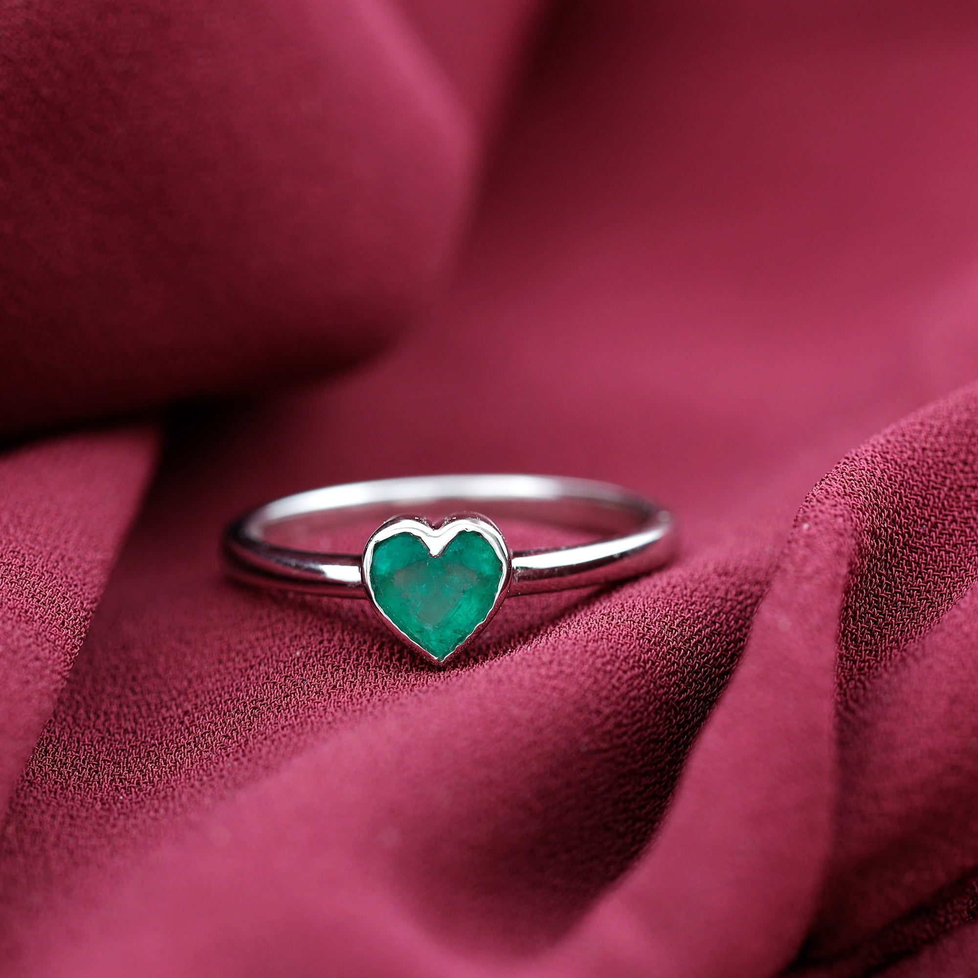 Heart Shape Emerald Solitaire Ring in Bezel Setting Emerald - ( AAA ) - Quality - Rosec Jewels