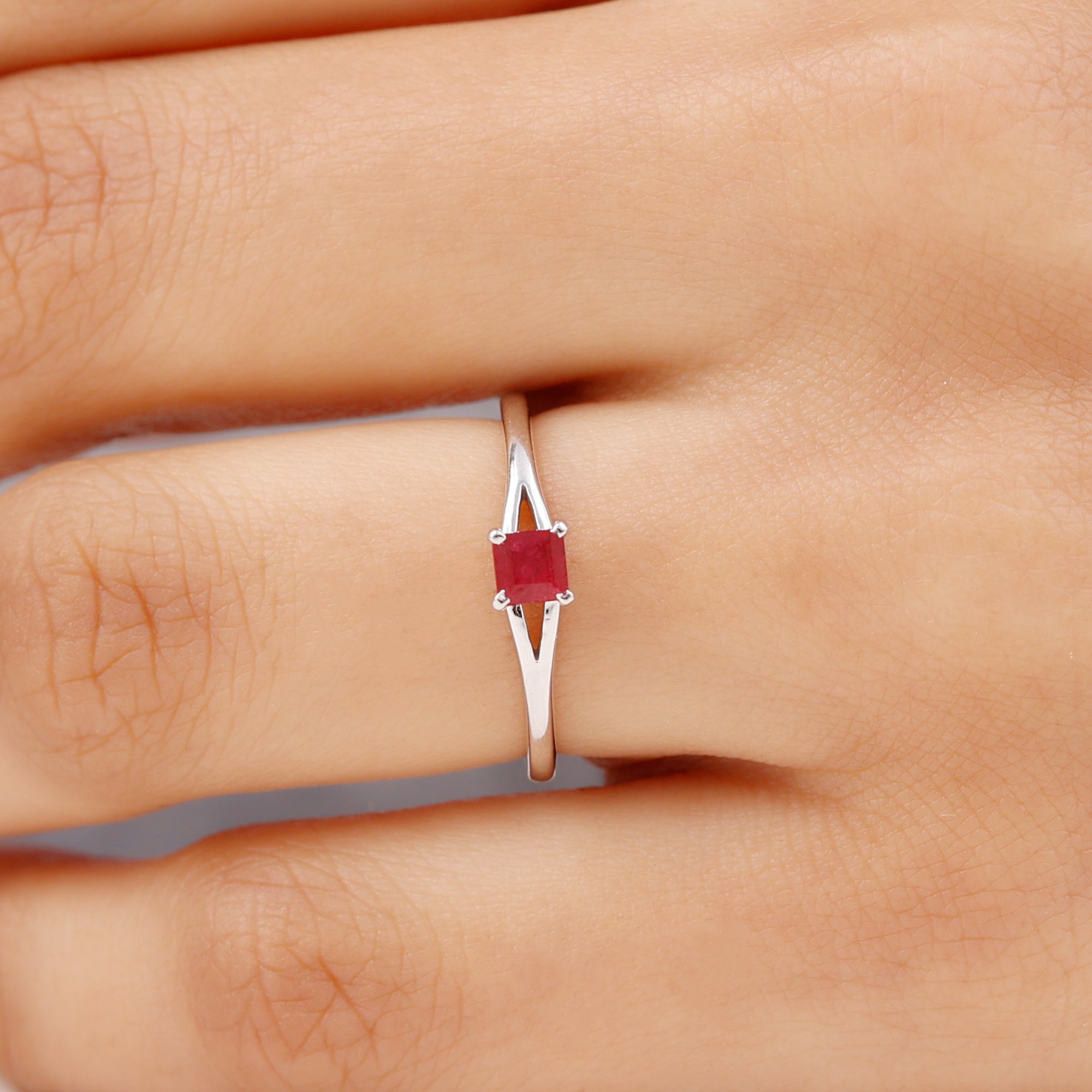 Princess Cut Ruby Solitaire Ring in Split Shank Ruby - ( AAA ) - Quality - Rosec Jewels