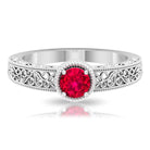 Vintage Inspired Ruby Solitaire Engagement Ring Ruby - ( AAA ) - Quality - Rosec Jewels