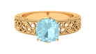 Cushion Cut Solitaire Sky Blue Topaz Filigree Ring in Claw Setting Sky Blue Topaz - ( AAA ) - Quality - Rosec Jewels