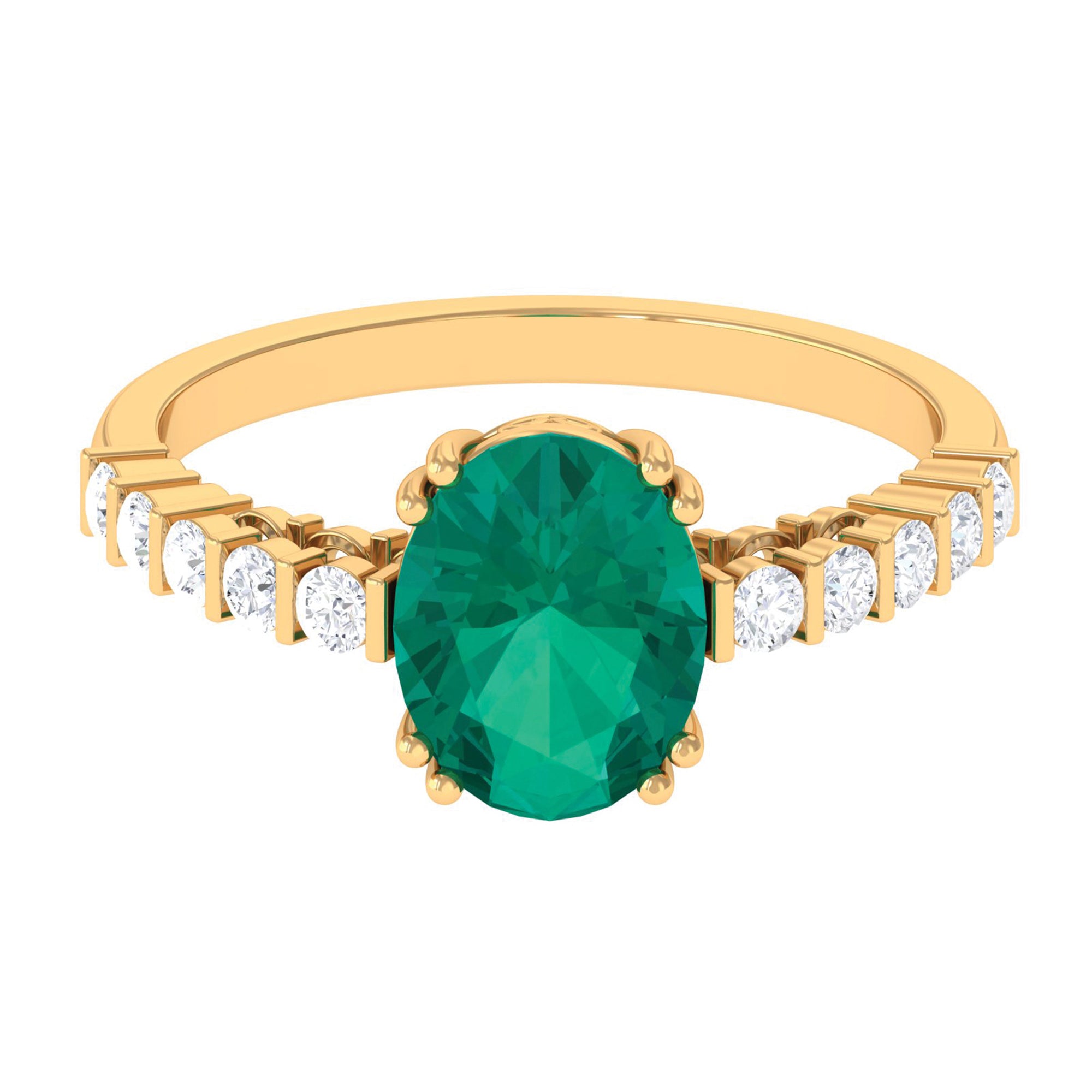 2.5 CT Oval Created Emerald Solitaire Engagement Ring with Diamond Lab Created Emerald - ( AAAA ) - Quality - Rosec Jewels