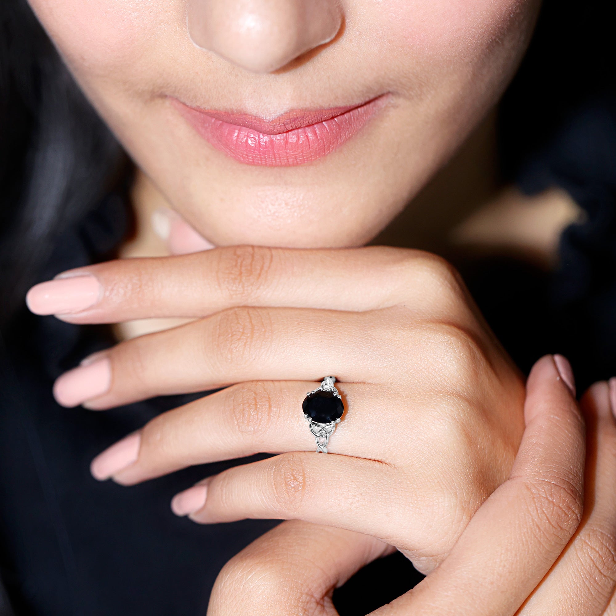 Rosec Jewels-Oval Shape Black Onyx Solitaire Celtic Knot Ring