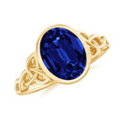 Rosec Jewels-Oval Cut Lab Grown Blue Sapphire Celtic Knot Solitaire Ring