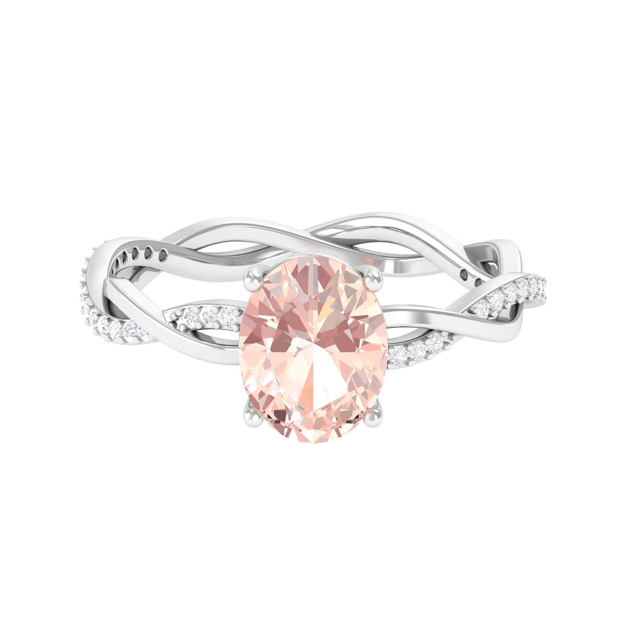 Solitaire Morganite Engagement Ring with Braided Diamond Morganite - ( AAA ) - Quality - Rosec Jewels