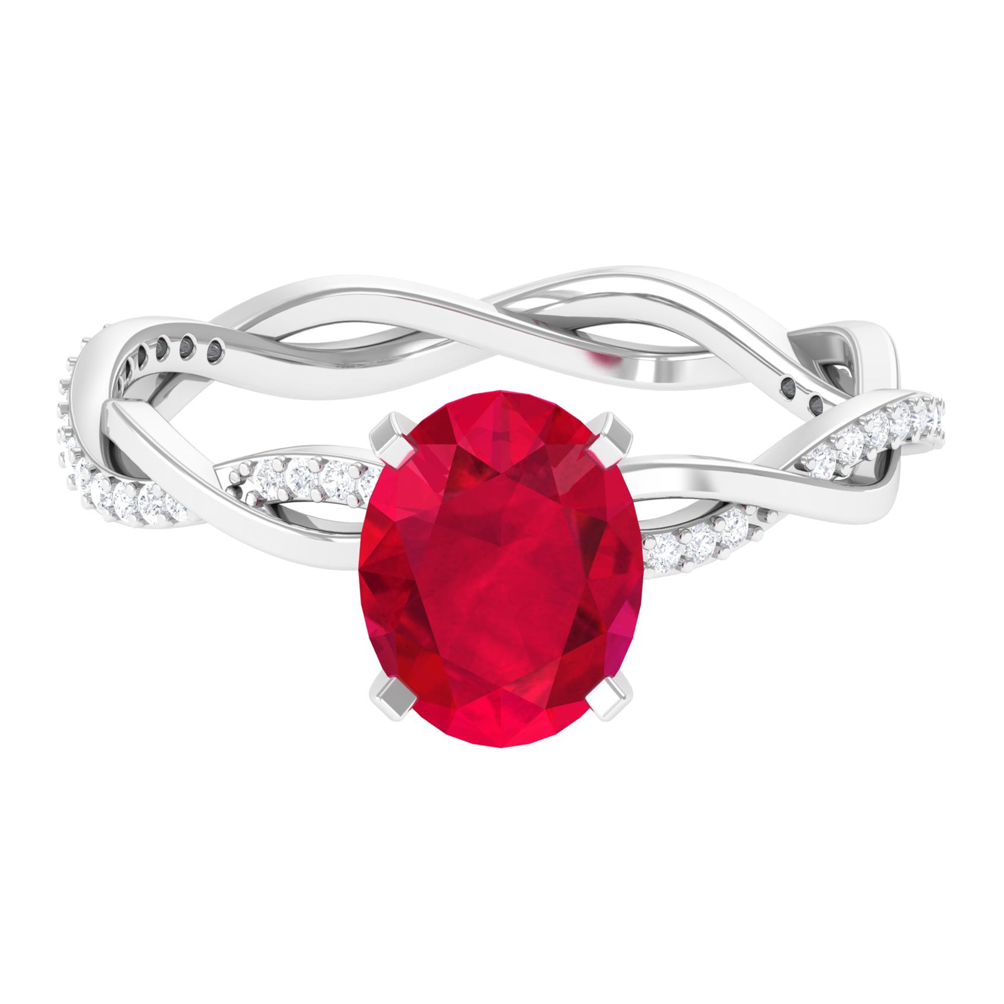 2.5 CT Oval Created Ruby and Diamond Braided Engagement Ring Lab Created Ruby - ( AAAA ) - Quality - Rosec Jewels