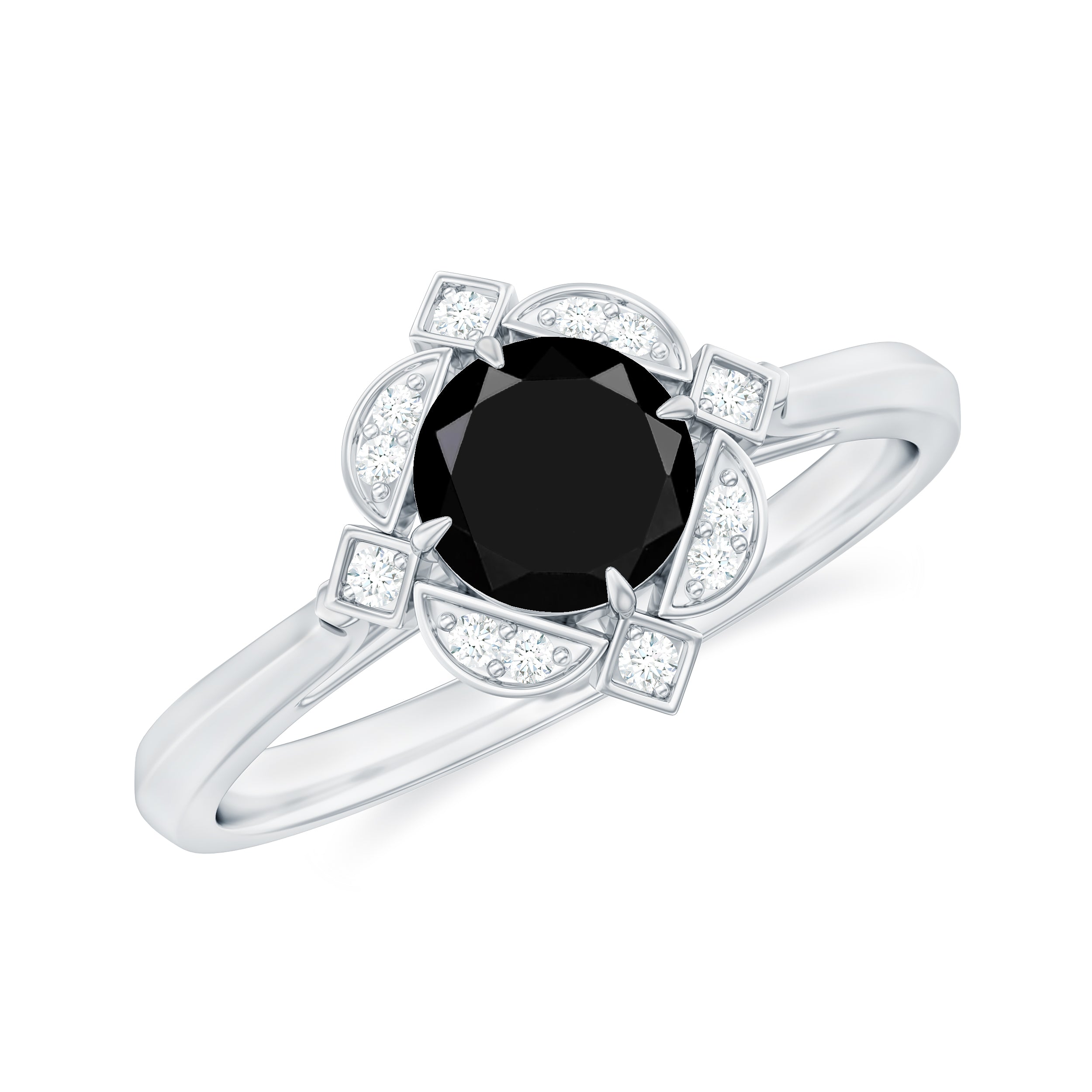 1 CT Vintage Created Black Diamond Engagement Ring Lab Created Black Diamond - ( AAAA ) - Quality - Rosec Jewels