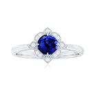 3/4 CT Vintage Created Blue Sapphire and Diamond Engagement Ring Lab Created Blue Sapphire - ( AAAA ) - Quality - Rosec Jewels