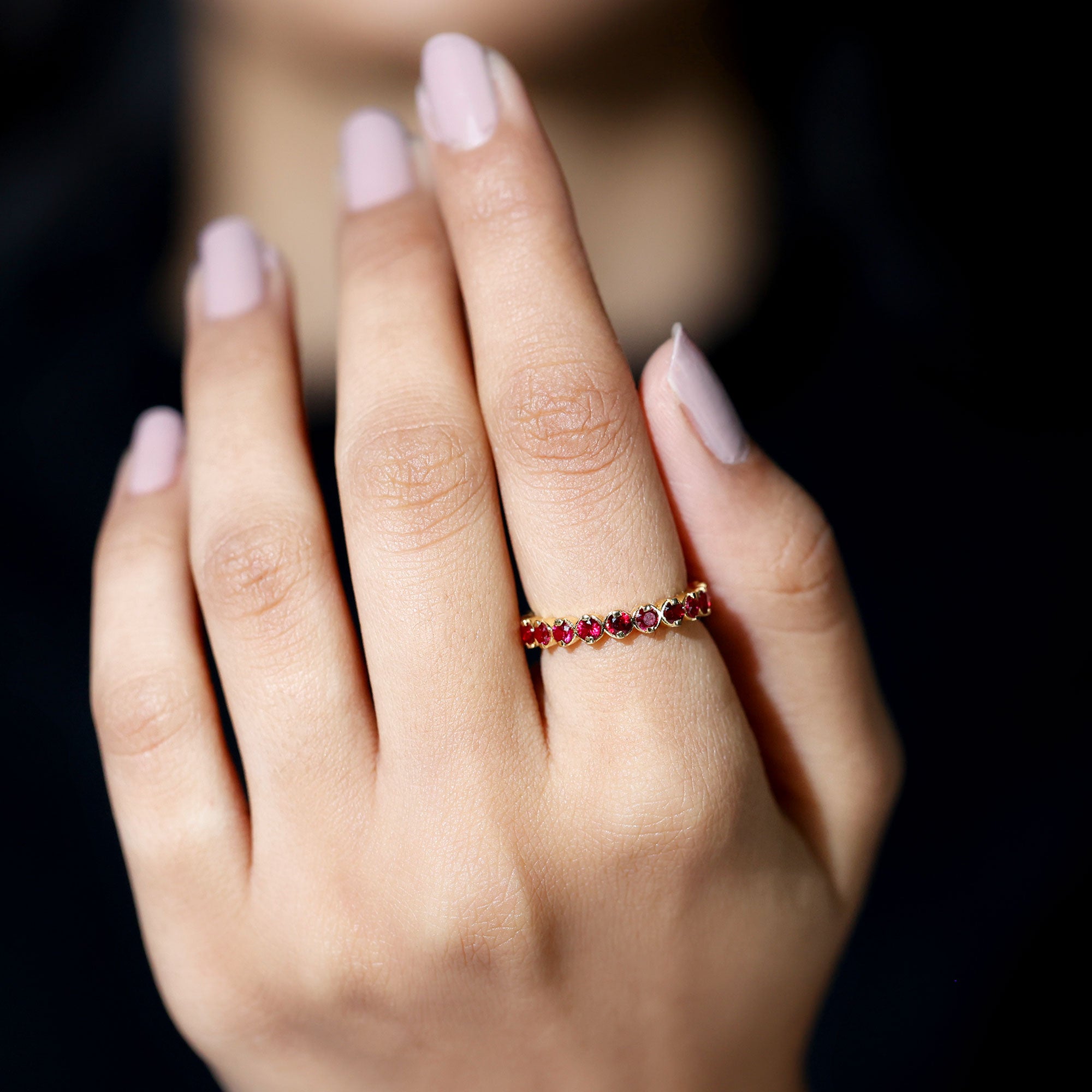 Lab Grown Ruby Eternity Band Ring Lab Created Ruby - ( AAAA ) - Quality - Rosec Jewels