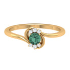 Round Green Sapphire Bypass Promise Ring with Diamond Green Sapphire - ( AAA ) - Quality - Rosec Jewels