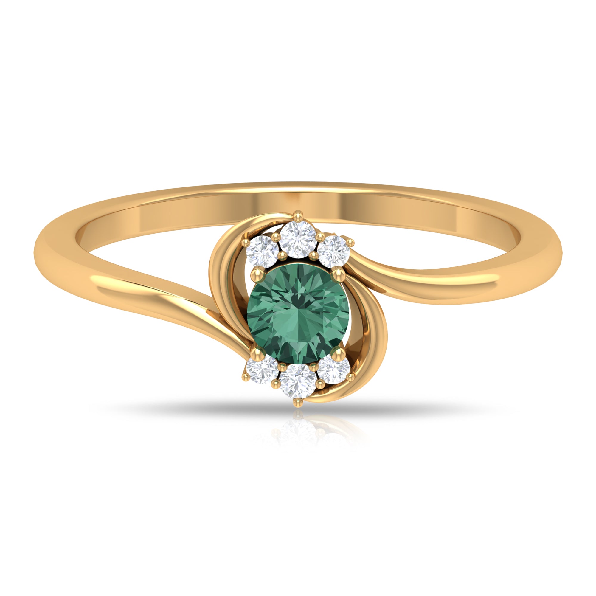 Round Green Sapphire Bypass Promise Ring with Diamond Green Sapphire - ( AAA ) - Quality - Rosec Jewels