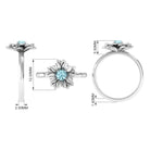 1/4 CT Round Cut Real Aquamarine and Gold Flower Ring Aquamarine - ( AAA ) - Quality - Rosec Jewels