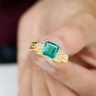 Princess Cut Lab Grown Emerald Filigree Ring with Surprise Diamond Lab Created Emerald - ( AAAA ) - Quality - Rosec Jewels