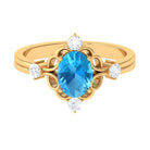 Oval Swiss Blue Topaz Cocktail Ring with Diamond Swiss Blue Topaz - ( AAA ) - Quality - Rosec Jewels