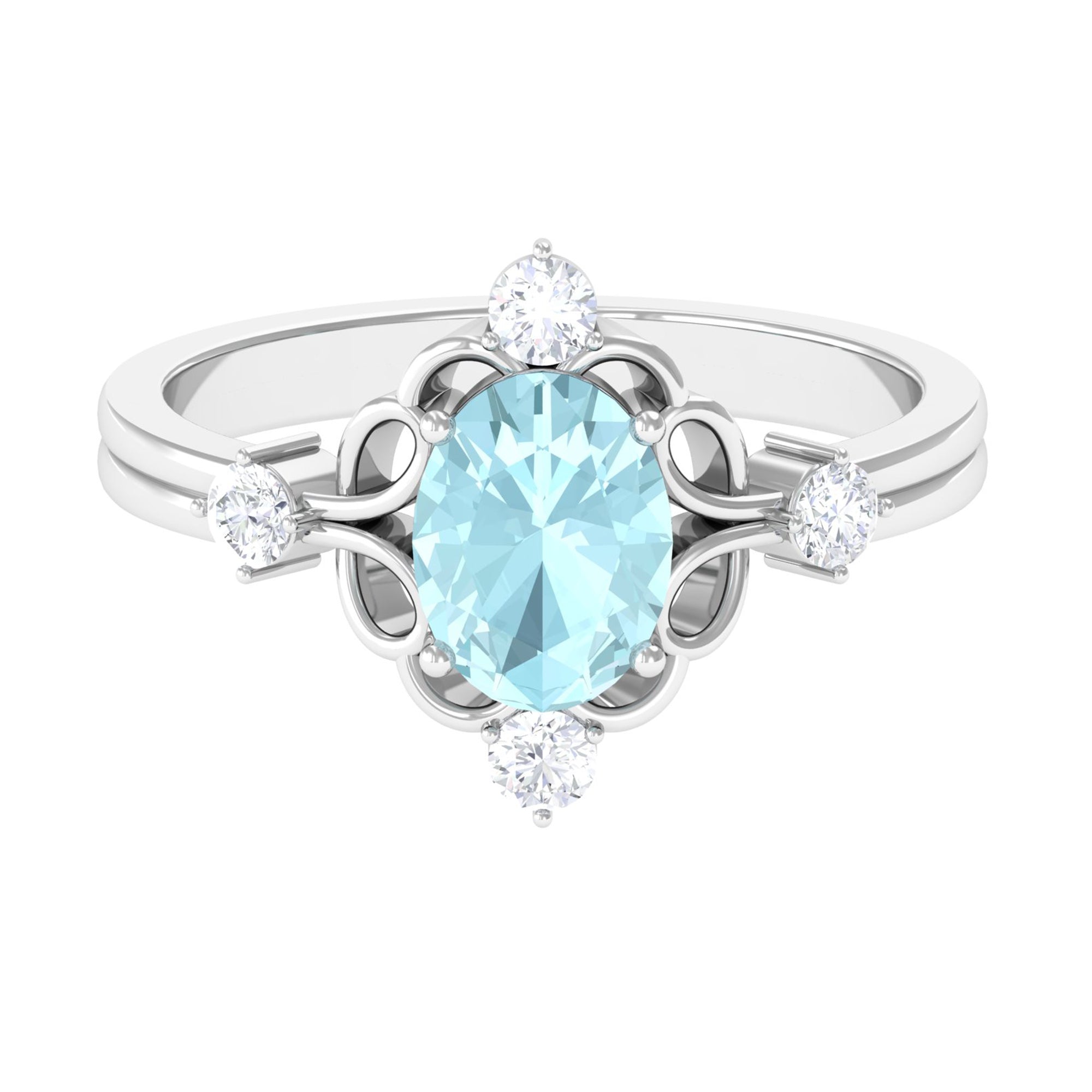 Oval Sky Blue Topaz Cocktail Ring with Diamond Sky Blue Topaz - ( AAA ) - Quality - Rosec Jewels