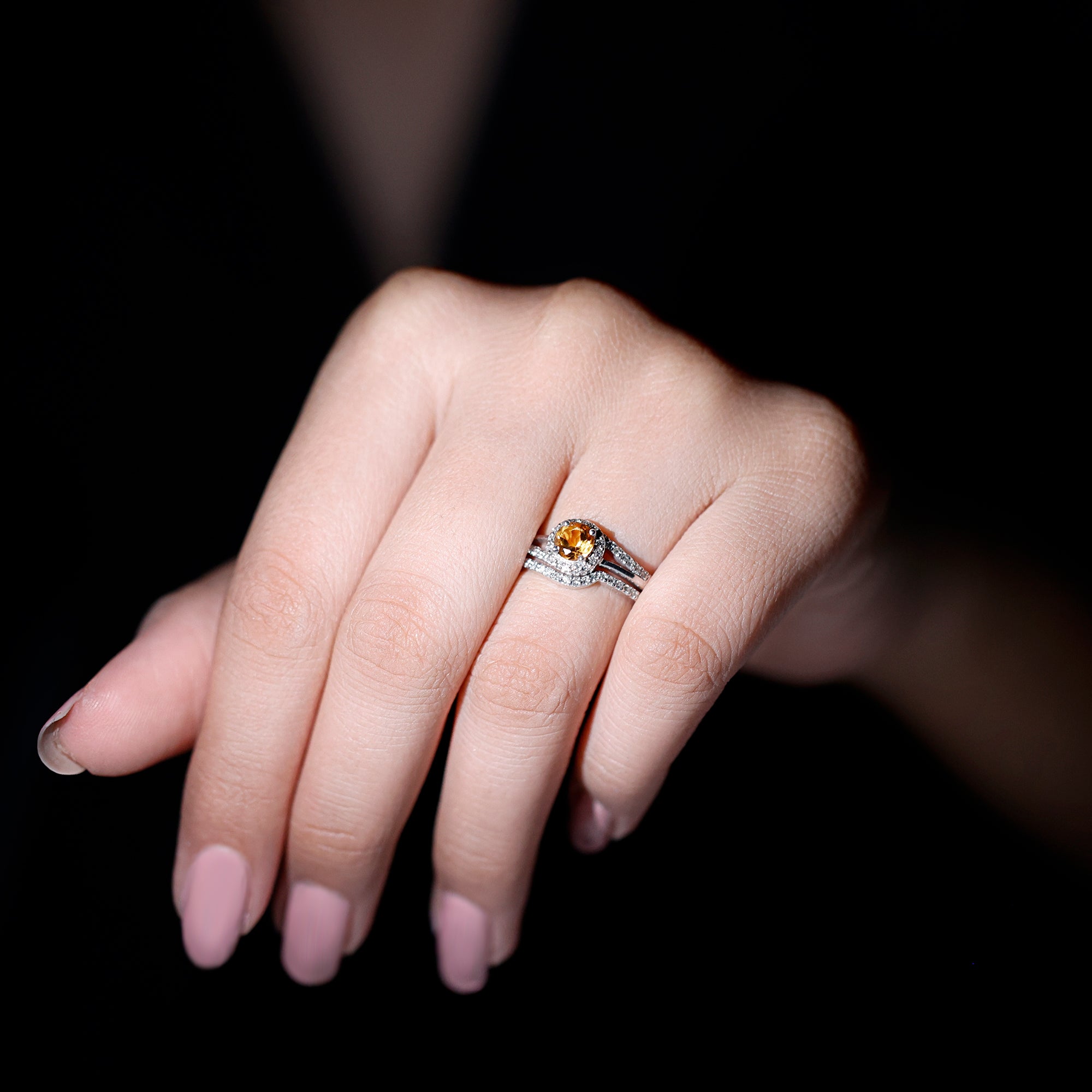 Minimal Citrine Engagement Ring with Diamond Enhancer Citrine - ( AAA ) - Quality - Rosec Jewels