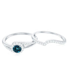 1 CT Minimal London Blue Topaz Engagement Ring Set with Diamond Enhancer London Blue Topaz - ( AAA ) - Quality - Rosec Jewels