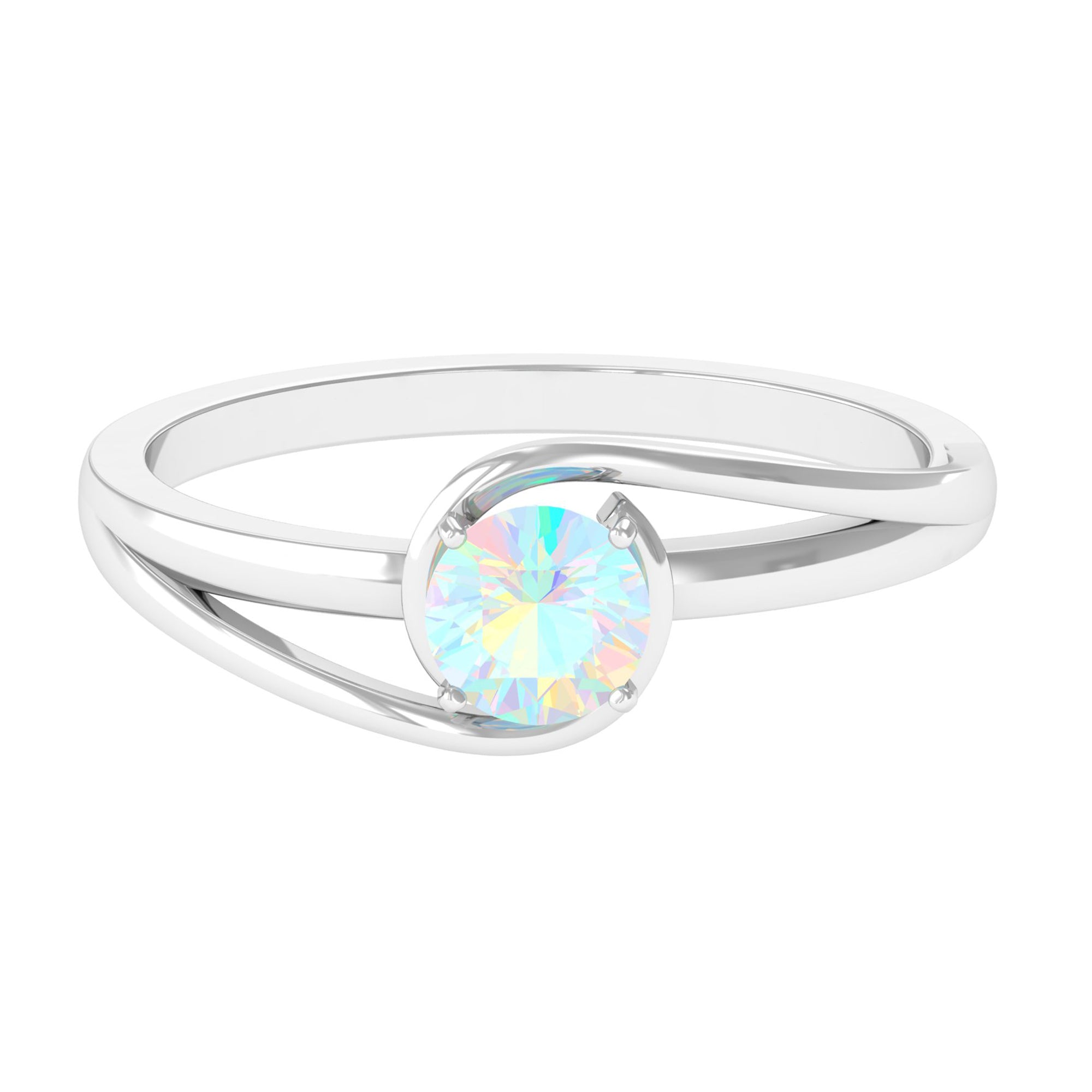 Round Ethiopian Opal Solitaire Promise Ring Ethiopian Opal - ( AAA ) - Quality - Rosec Jewels