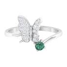 Round Green Sapphire and Diamond Butterfly Ring Green Sapphire - ( AAA ) - Quality - Rosec Jewels