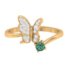 Round Green Sapphire and Diamond Butterfly Ring Green Sapphire - ( AAA ) - Quality - Rosec Jewels