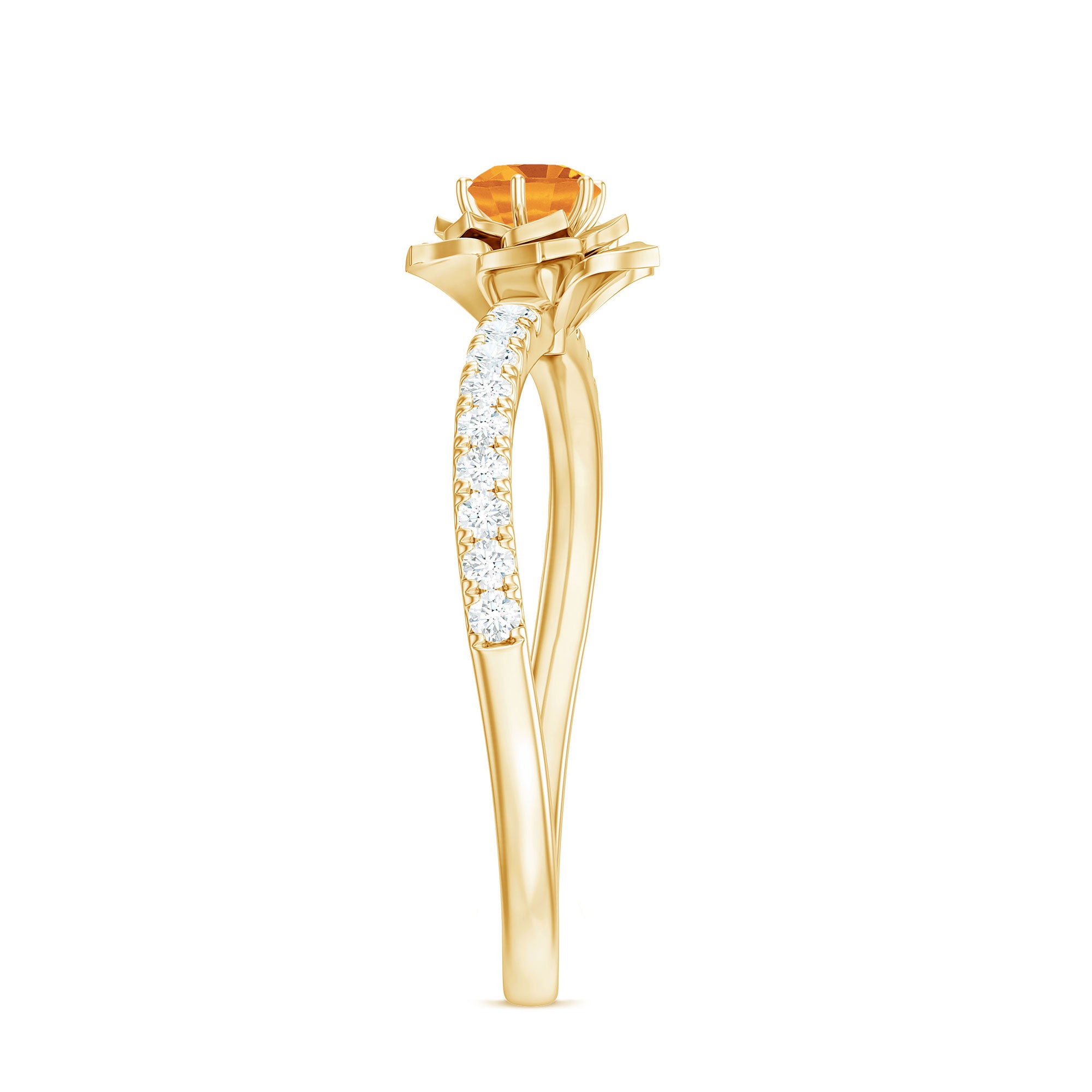 Citrine and Diamond Flower Engagement Ring Citrine - ( AAA ) - Quality - Rosec Jewels