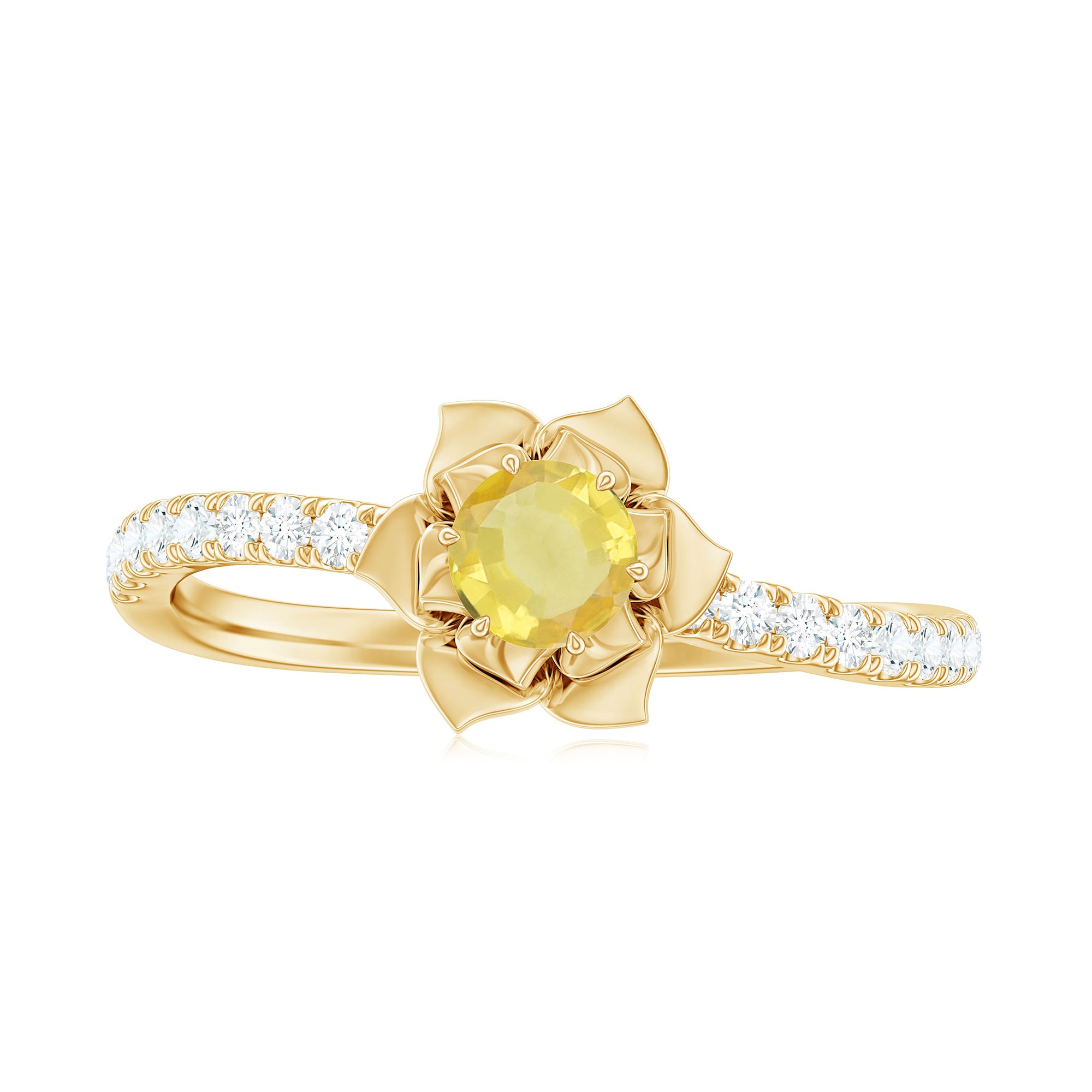 1/2 CT Yellow Sapphire and Diamond Flower Engagement Ring Yellow Sapphire - ( AAA ) - Quality - Rosec Jewels