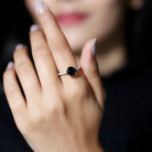 Real Black Onyx Solitaire Engagement Ring with Diamond Black Onyx - ( AAA ) - Quality - Rosec Jewels