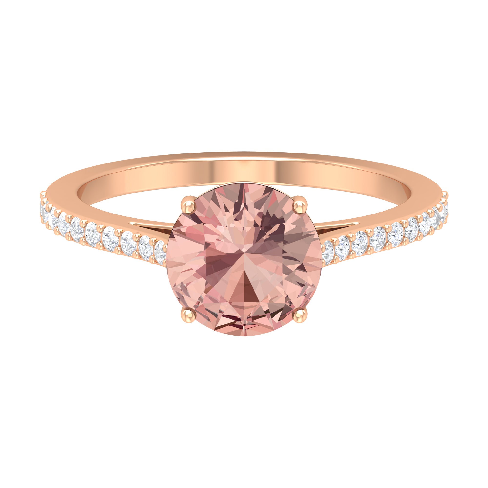 Unique Morganite Solitaire Engagement Ring with Diamond Morganite - ( AAA ) - Quality - Rosec Jewels