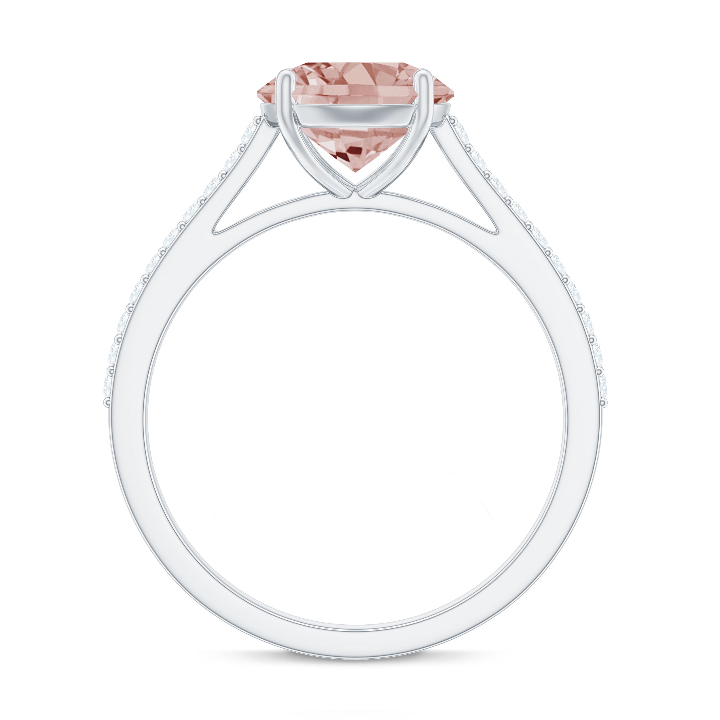 Unique Morganite Solitaire Engagement Ring with Diamond Morganite - ( AAA ) - Quality - Rosec Jewels