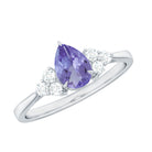 Pear Shaped Tanzanite Solitaire Ring with Diamond Trio Tanzanite - ( AAA ) - Quality - Rosec Jewels