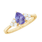 Pear Shaped Tanzanite Solitaire Ring with Diamond Trio Tanzanite - ( AAA ) - Quality - Rosec Jewels