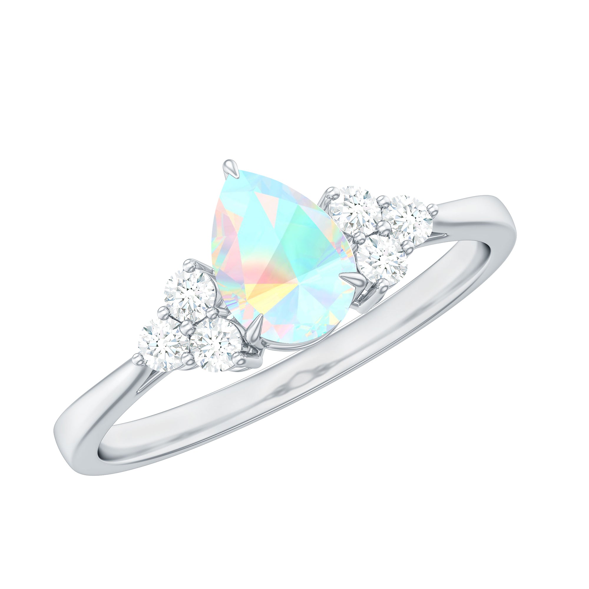 1 CT Pear Shape Ethiopian Opal and Diamond Trio Engagement Ring Ethiopian Opal - ( AAA ) - Quality - Rosec Jewels