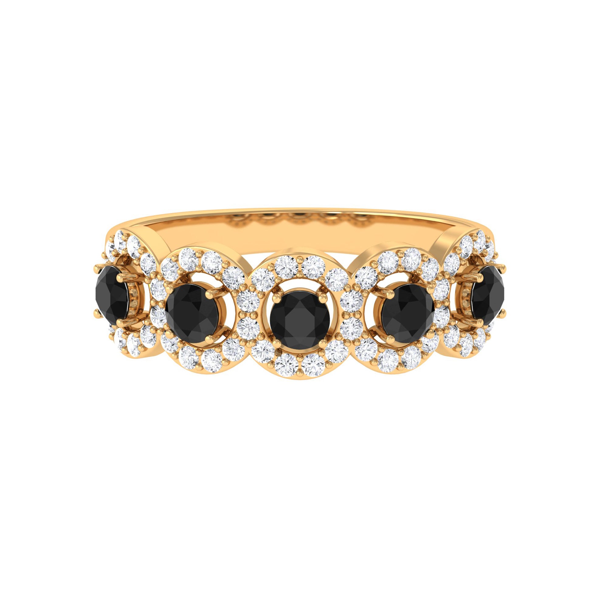 Round Black Diamond Classic Halo Half Eternity Band Ring with Moissanite Black Diamond - ( AAA ) - Quality - Rosec Jewels