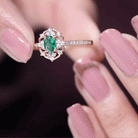 Vintage Style Lab Grown Emerald and Diamond Flower Engagement Ring Lab Created Emerald - ( AAAA ) - Quality - Rosec Jewels