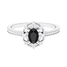 Vintage Inspired Black Spinel Floral Engagement Ring with Diamond Black Spinel - ( AAA ) - Quality - Rosec Jewels