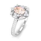 Vintage Inspired Morganite Floral Engagement Ring with Diamond Morganite - ( AAA ) - Quality - Rosec Jewels