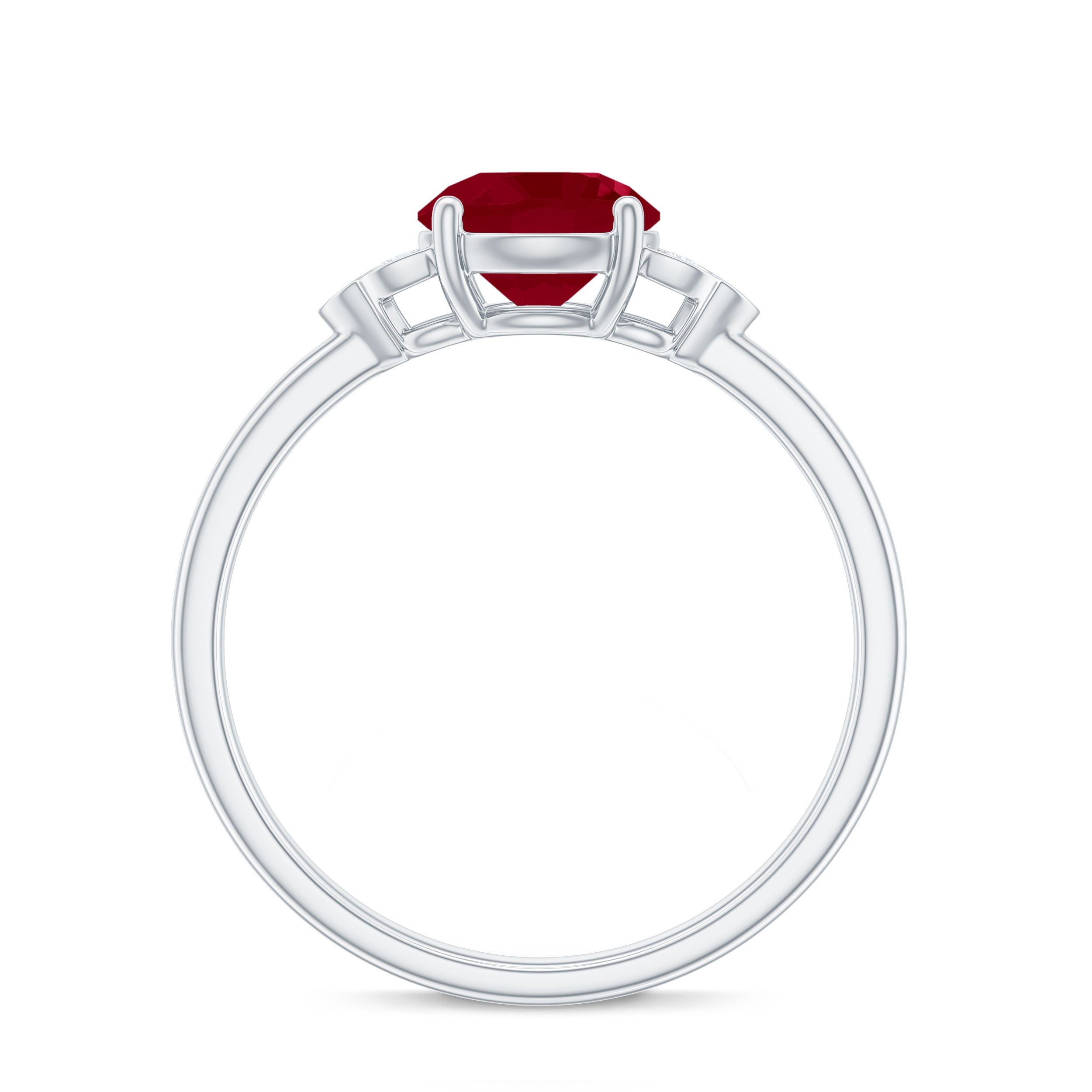 Ruby Engagement Ring with Diamond Trio Ruby - ( AAA ) - Quality - Rosec Jewels