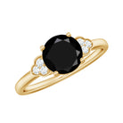 Real Black Onyx Solitaire Engagement Ring with Diamond Trio Black Onyx - ( AAA ) - Quality - Rosec Jewels