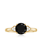 Real Black Onyx Solitaire Engagement Ring with Diamond Trio Black Onyx - ( AAA ) - Quality - Rosec Jewels