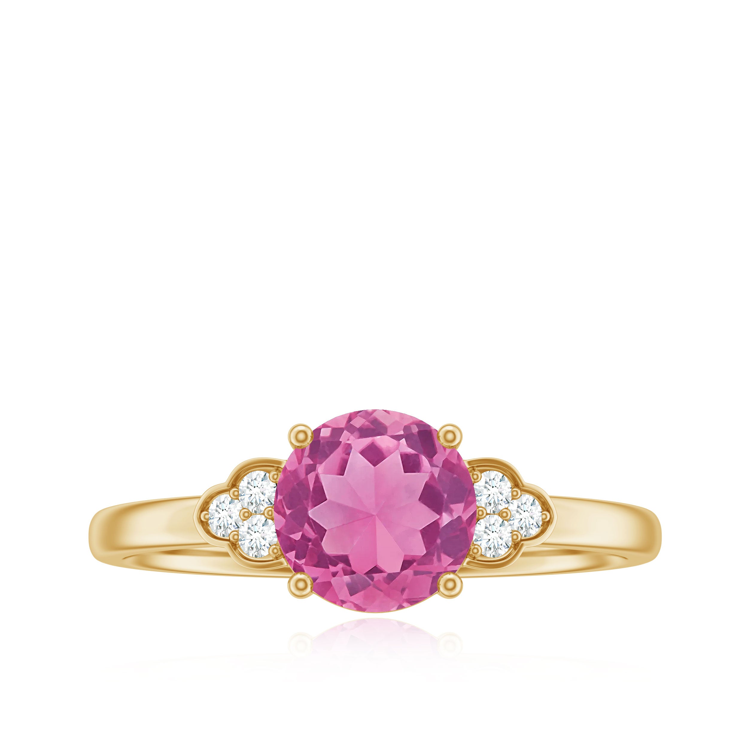 Round Pink Tourmaline Solitaire Engagement Ring with Diamond Pink Tourmaline - ( AAA ) - Quality - Rosec Jewels