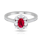 Vintage Style Created Ruby and Diamond Flower Engagement Ring Lab Created Ruby - ( AAAA ) - Quality - Rosec Jewels